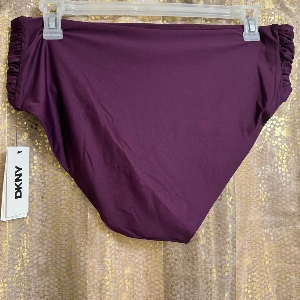 DKNY Port Purple Shirred Side High Waist Bikini Swim‎ Bottoms XXL NWT